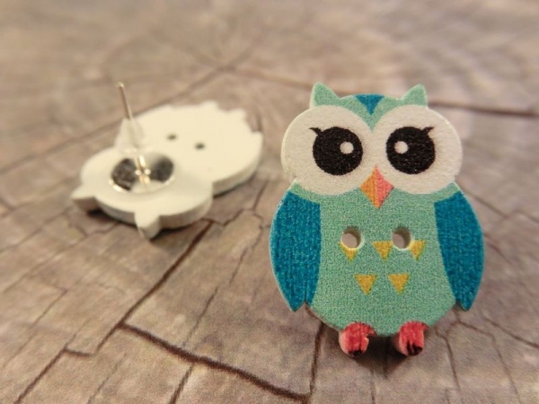 Eulen Knopf Ohrstecker Holz Uhu Owl